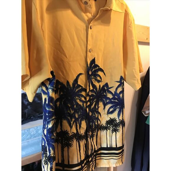 Extreme Gear Men's M Yellow Palm Print SS Button Down Polyester Hawaiian Shirt - Picture 5 of 12